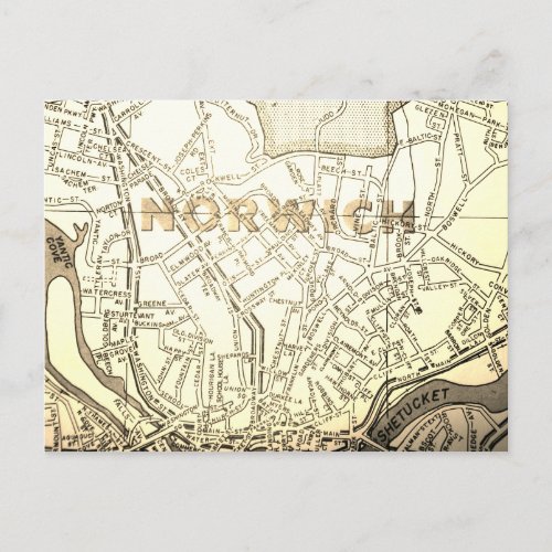 Norwich CT Vintage Map Postcard