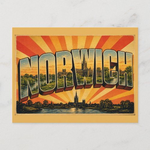 Norwich England Cathedral River Meadows Vintage Ar Postcard