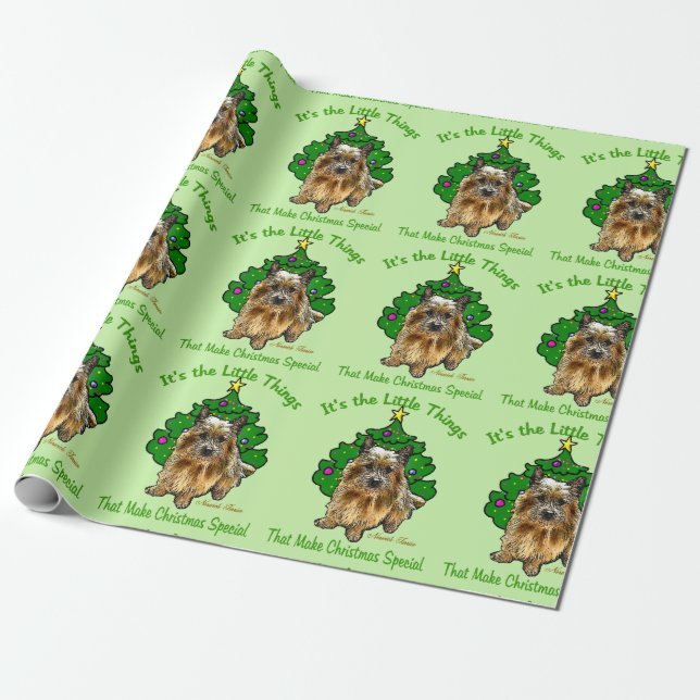 Norwich Terrier Christmas Wrapping Paper (Unrolled)