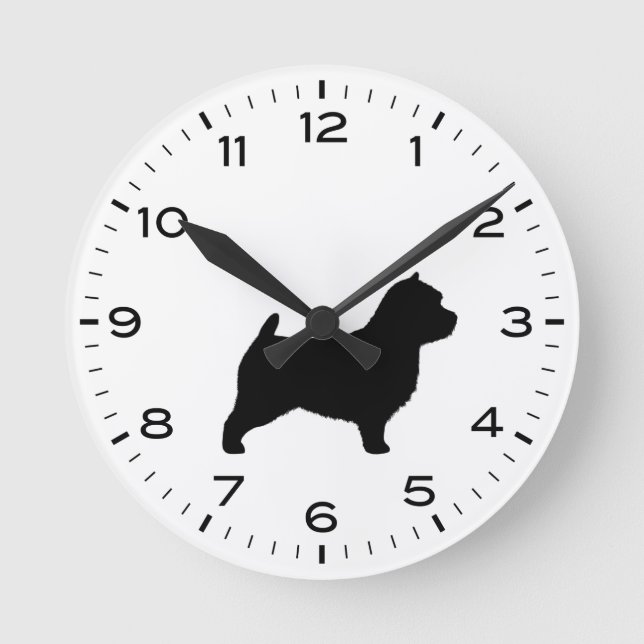 Norwich Terrier Dog Breed Silhouette Round Clock (Front)