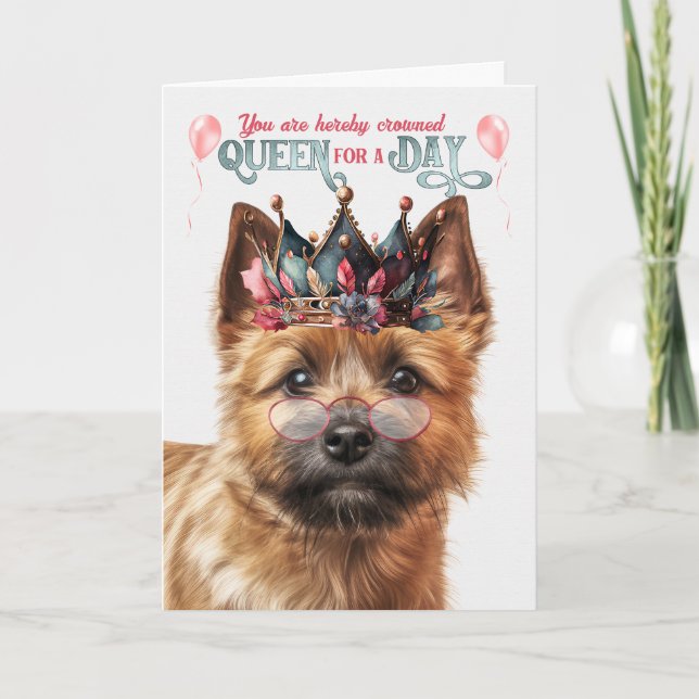 Norwich Terrier Dog Queen Day Funny Birthday Card (Front)