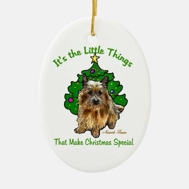 Norwich Terrier Lovers Christmas Ceramic Ornament (Front)