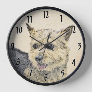 Norwich Terrier Painting - Cute Original Dog Art Clock