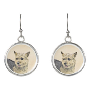 Norwich Terrier Painting - Cute Original Dog Art Earrings