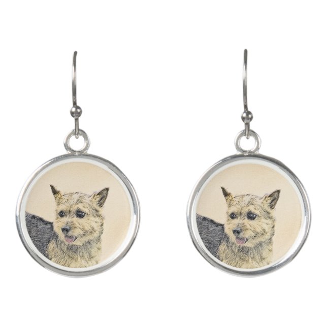 Norwich Terrier Painting - Cute Original Dog Art Earrings (Front)