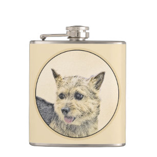 Norwich Terrier Painting - Cute Original Dog Art Flask