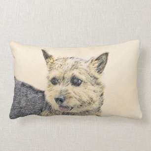 Norwich Terrier Painting - Cute Original Dog Art Lumbar Pillow