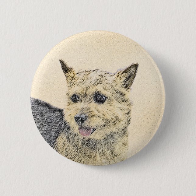 Norwich Terrier Painting - Cute Original Dog Art Pinback Button (Front)