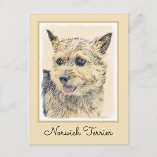 Norwich Terrier Painting - Cute Original Dog Art Postcard