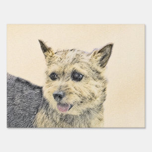 Norwich Terrier Painting - Cute Original Dog Art Sign
