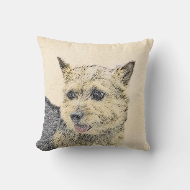 Norwich Terrier Painting - Cute Original Dog Art Throw Pillow (Front)