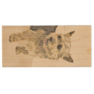 Norwich Terrier Painting - Cute Original Dog Art Wood Flash Drive