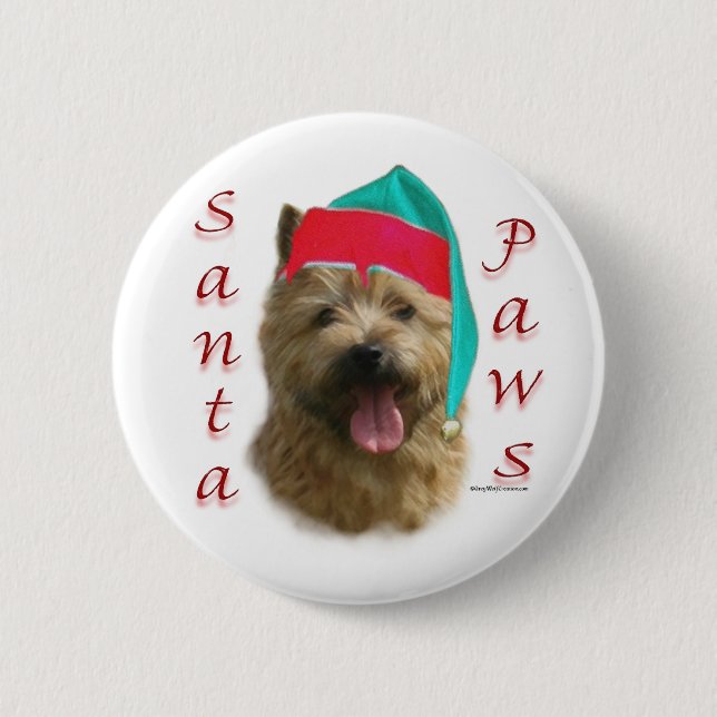Norwich Terrier Santa Paws Button (Front)