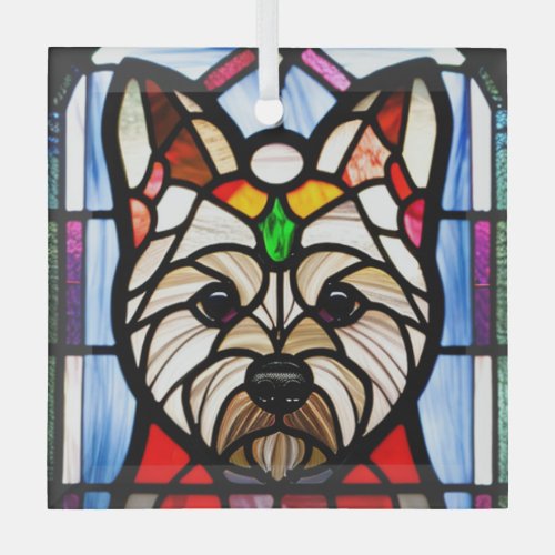 Norwich Terrier Stained Glass Glass Ornament