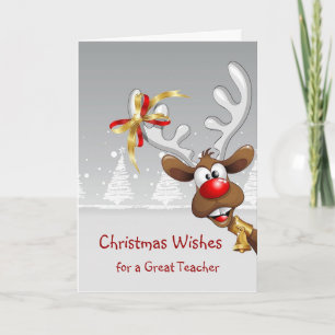 Nose Humor Reindeer, Snowflakes Teacher Holiday Card