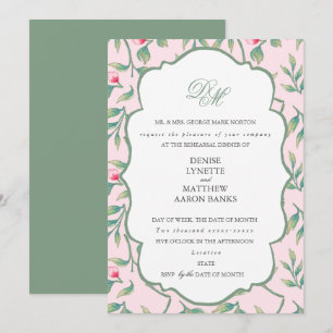 Nosegay Pink and Basil Green Rehearsal Dinner Invitation