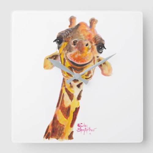 Nosey Giraffe  Jo  by Shirley MacArthur Square Wall Clock