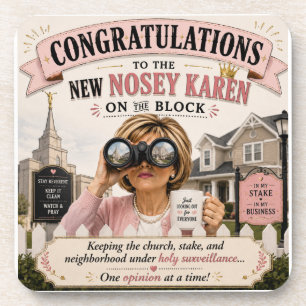 Nosey Karen at Church Funny Church Lady Gossip Hum Beverage Coaster