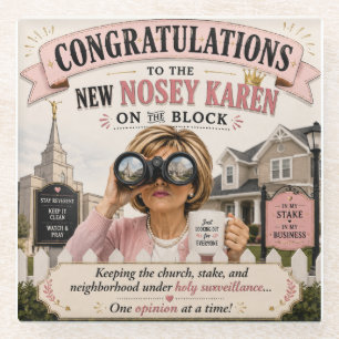 Nosey Karen at Church Funny Church Lady Gossip Hum Glass Coaster