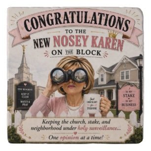 Nosey Karen at Church Funny Church Lady Gossip Hum Trivet