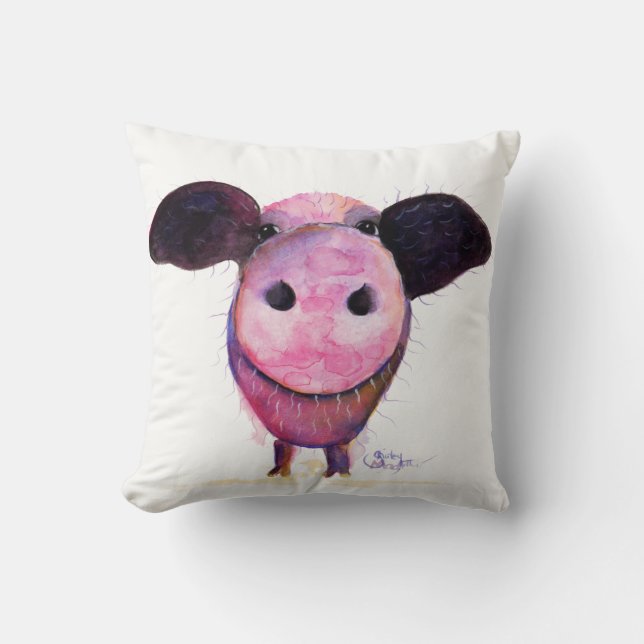 Nosey Pig ' Pigs CAN Fly! ' Throw Pillow Cushion (Front)