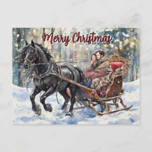 Nostalgia Friesian Sleigh Ride Christmas  Holiday Postcard