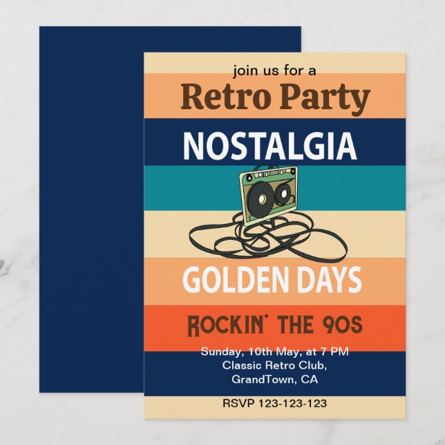Nostalgia Golden Days Cassette Tape Retro Party Invitation (Front/Back)