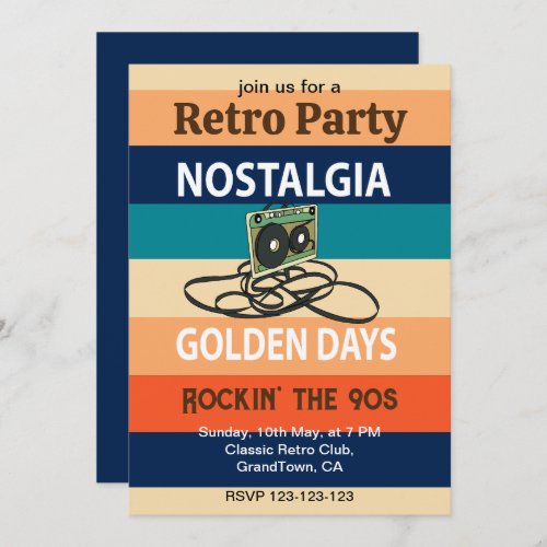 Nostalgia Golden Days Cassette Tape Retro Party Invitation