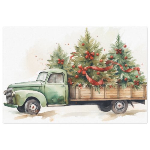 Nostalgia in Every Detail Vintage Truck and Trees Tissue Paper