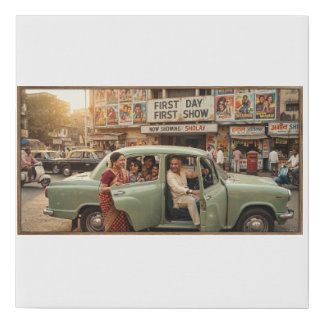 Nostalgic 1970s India: Ambassador Car Faux Canvas Print