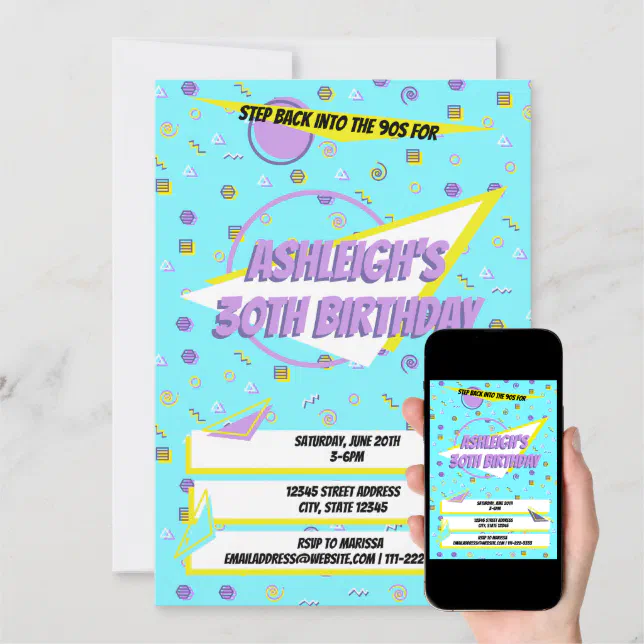 Nostalgic 90s Pattern Throwback Birthday Party Invitation Zazzle