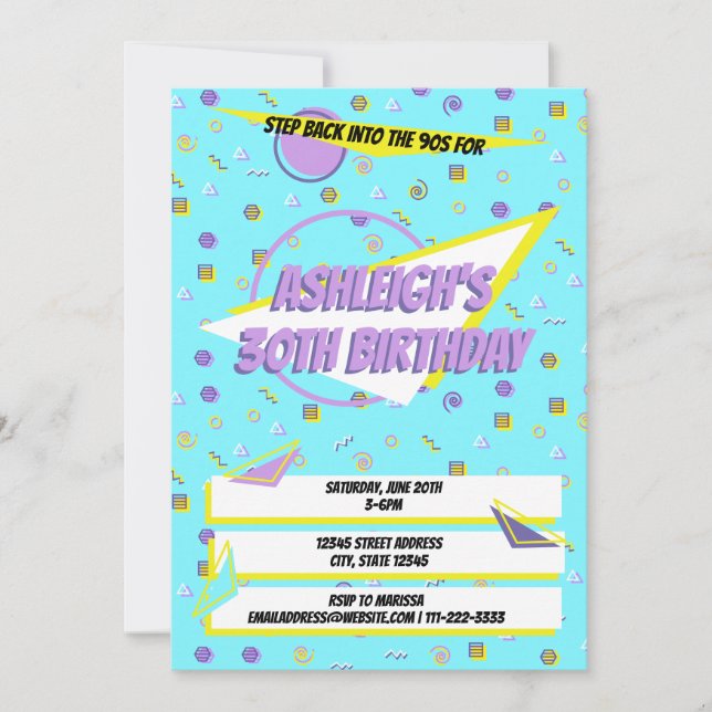 Nostalgic 90s Pattern Throwback Birthday Party     Invitation (Front)