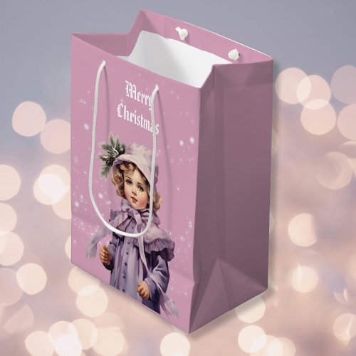 Nostalgic and purple perfect girl Merry Christmas  Medium Gift Bag