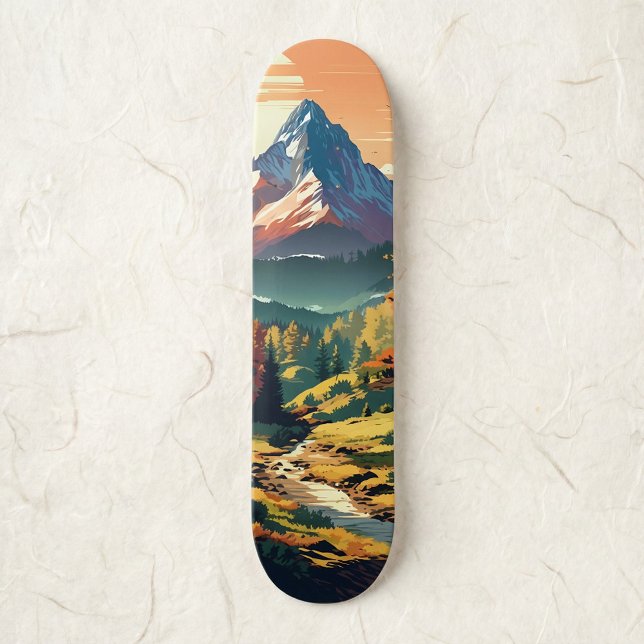 Nostalgic Anime Style Mountain Scene Skateboard (Creator Uploaded)