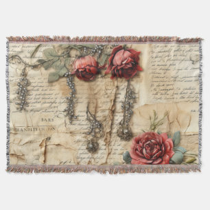 Nostalgic Antique Floral Love Letter Throw Blanket