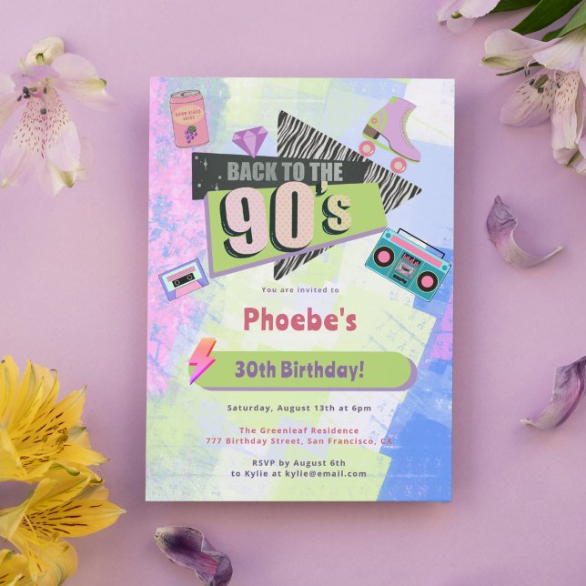 Nostalgic Back to the 90s Retro Birthday Party Invitation (Step Back into the 90s!)