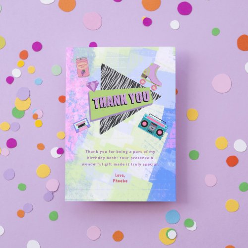 Nostalgic Back to the 90s Retro Birthday Party Thank You Card