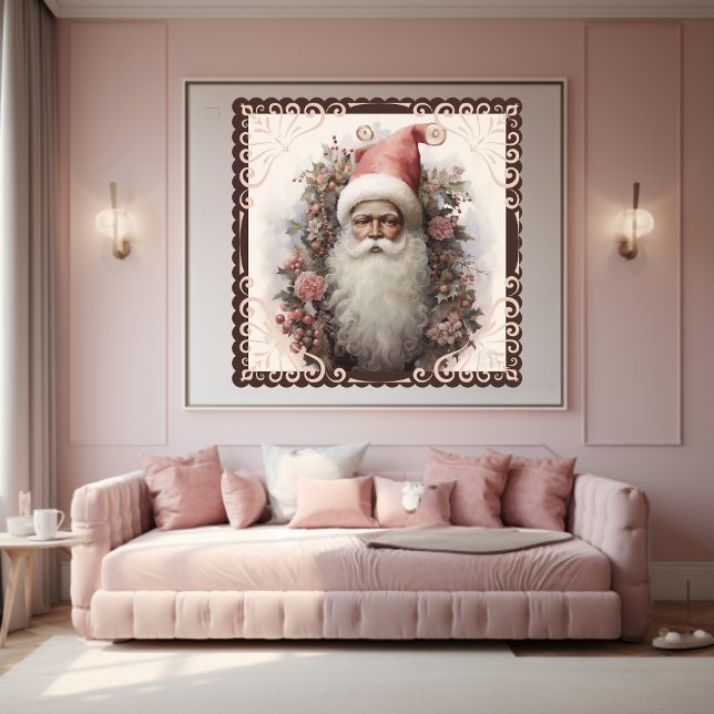 Nostalgic Black Santa with Pink Floral Elements Poster (Creator Uploaded)
