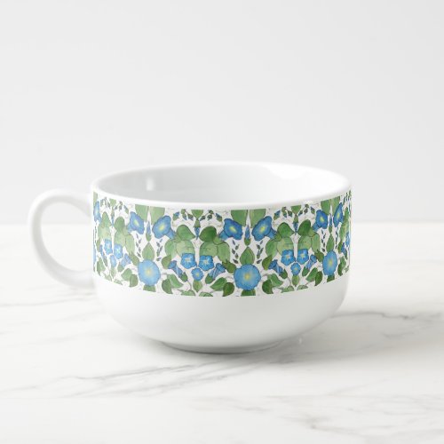 Nostalgic Blue Morning Glory Ceramic Soup Mug