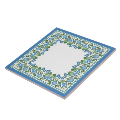 Nostalgic Blue Morning Glory Ceramic Tile