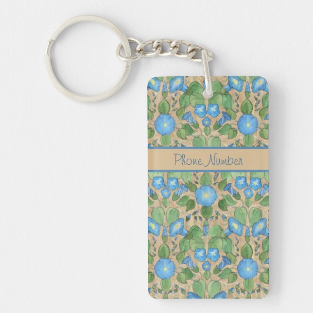 Nostalgic Blue Morning Glory Oblong Keychain (Front)