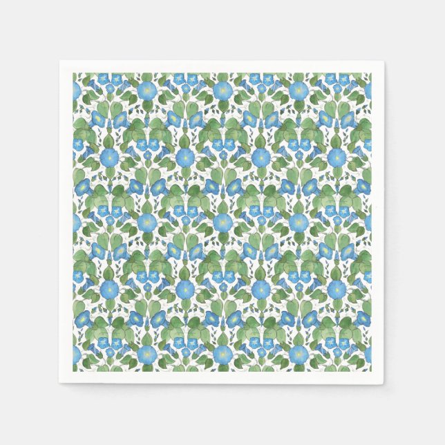 Nostalgic Blue Morning Glory Paper Napkins (Front)