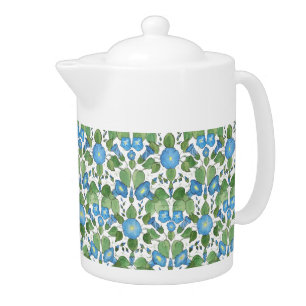 Nostalgic Blue Morning Glory Porcelain Teapot