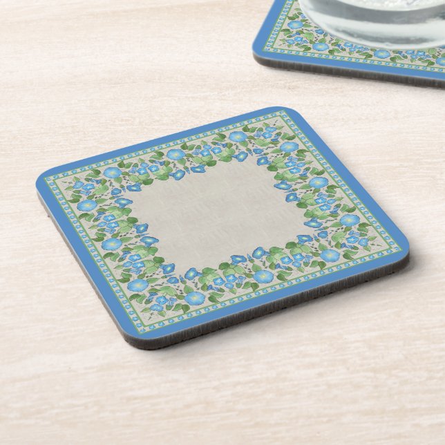 Nostalgic Blue Morning Glory Set of Coasters (Left Side)