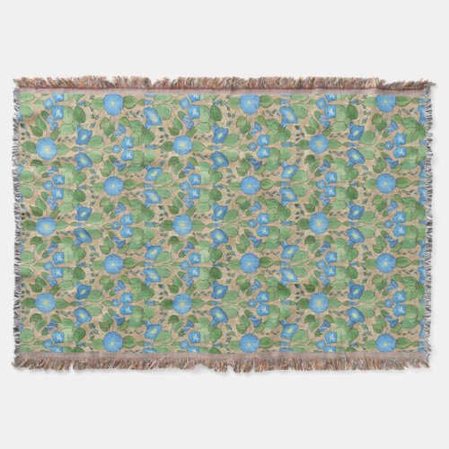 Nostalgic Blue Morning Glory Throw Blanket