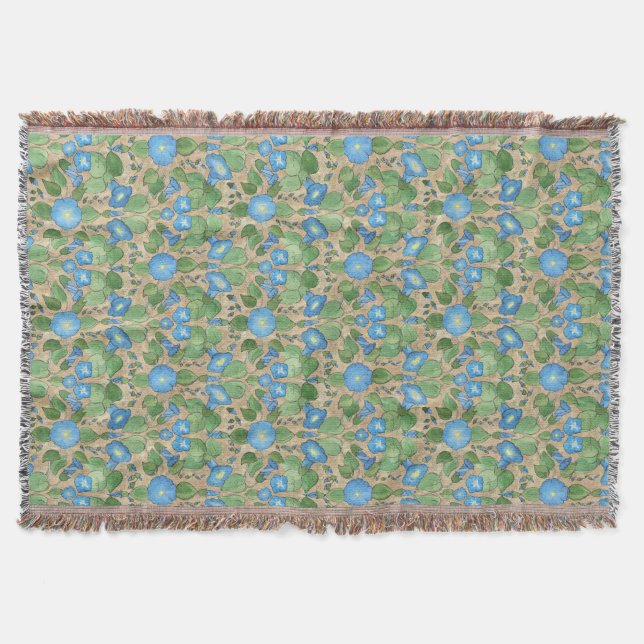 Nostalgic Blue Morning Glory Throw Blanket (Front)