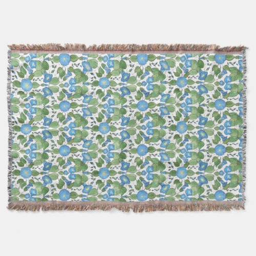 Nostalgic Blue Morning Glory Throw Blanket