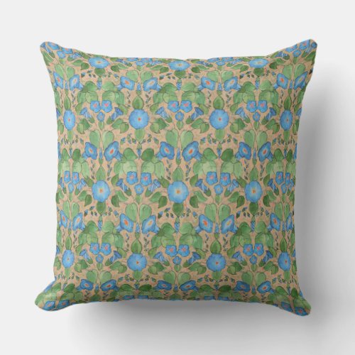 Nostalgic Blue Morning Glory Throw Pillow Cushion