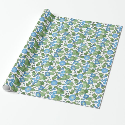 Nostalgic Blue Morning Glory Wrapping Paper