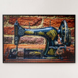Nostalgic Blue Sewing Machine Jigsaw Puzzle